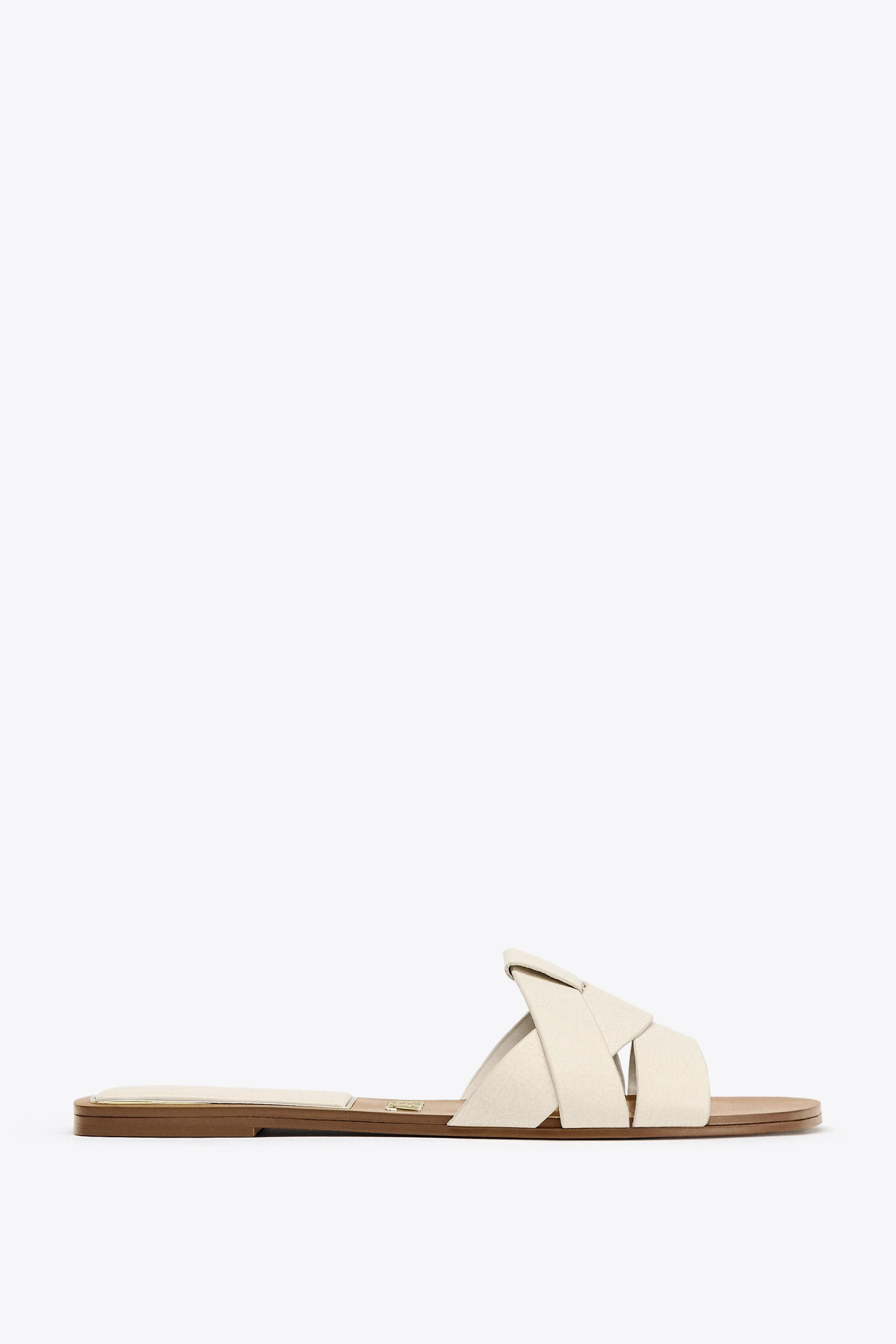 FLAT CRISS-CROSS LEATHER SLIDER SANDALS | Zara US