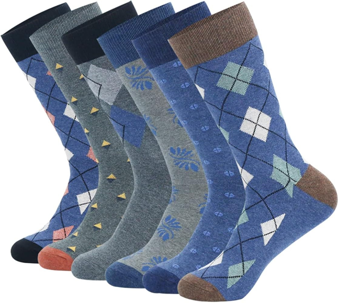 Dress Socks 5/6/10 Pairs Crew Argyle Colorful Cotton Novelty Casual Happy Fun | Amazon (US)