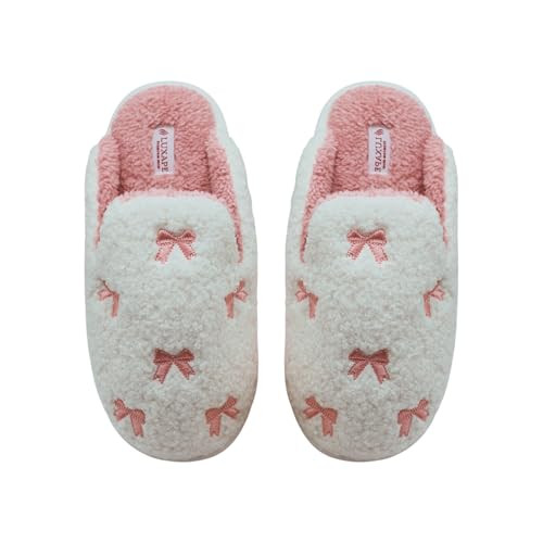 Luxape Bow Slippers Coquette Pink Slippers Memory Foam Cute Plush Fluffy Warm Fur slippers Indoor House Home Winter (Pink, US Footwear Size System, Adult, Women, Numeric Range, Medium, 5, 6) | Amazon (US)
