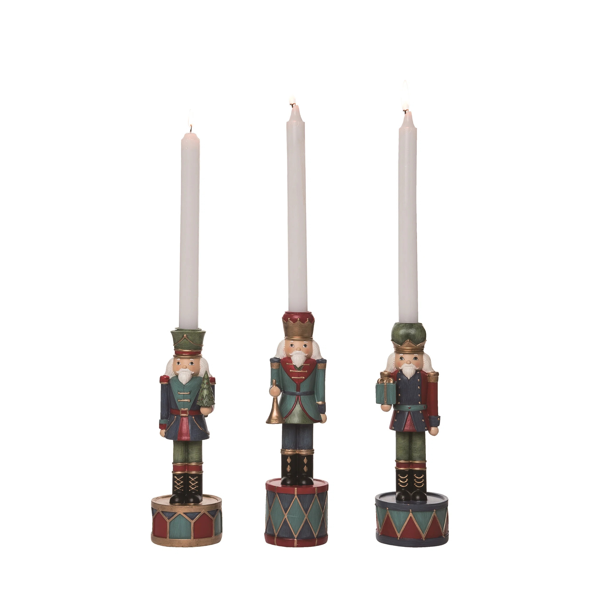 Resin Nutcracker Taper Candle Holder Set of 3 Christmas Home Decorations | Wayfair North America
