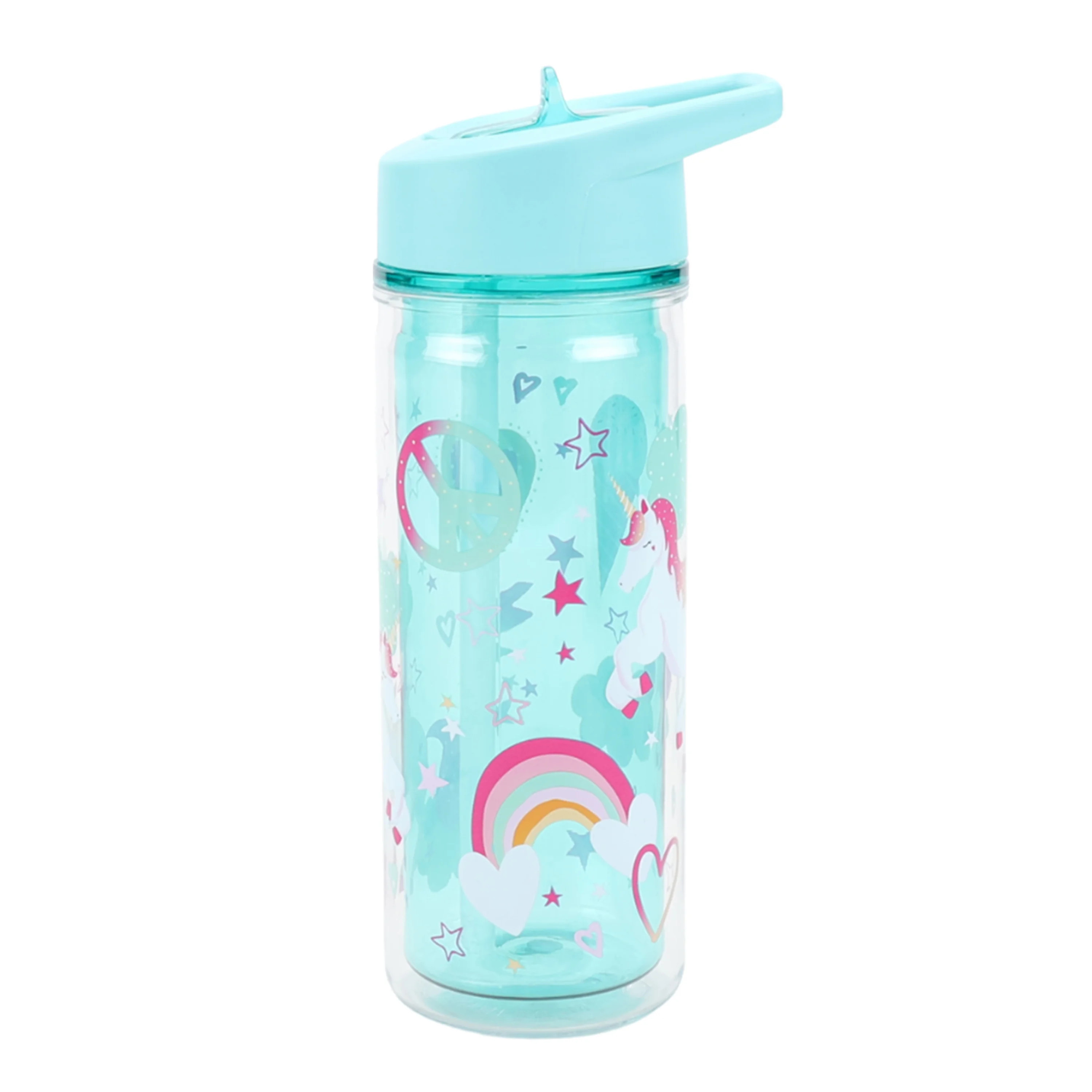 Your Zone 14-Ounce Plastic Water Bottle with Lid and Straw, Unicorn, Double Wall Insulated | Walmart (US)