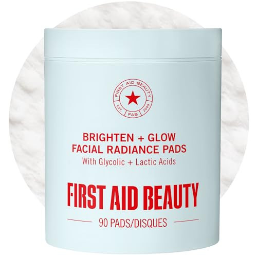 First Aid Beauty - Facial Radiance Pads with Glycolic & Lactic Acids, Daily Exfoliating Pads with AHA, Visibly Smaller Pores, Help Tone & Brighten Skin, One-Step Makeup Prep, Compostable, 90ct | Amazon (US)