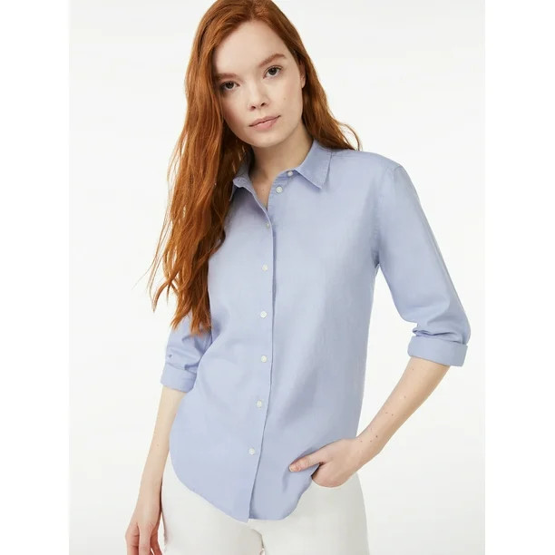 Free Assembly Women's Boyfriend Shirt with Long Sleeves - Walmart.com | Walmart (US)