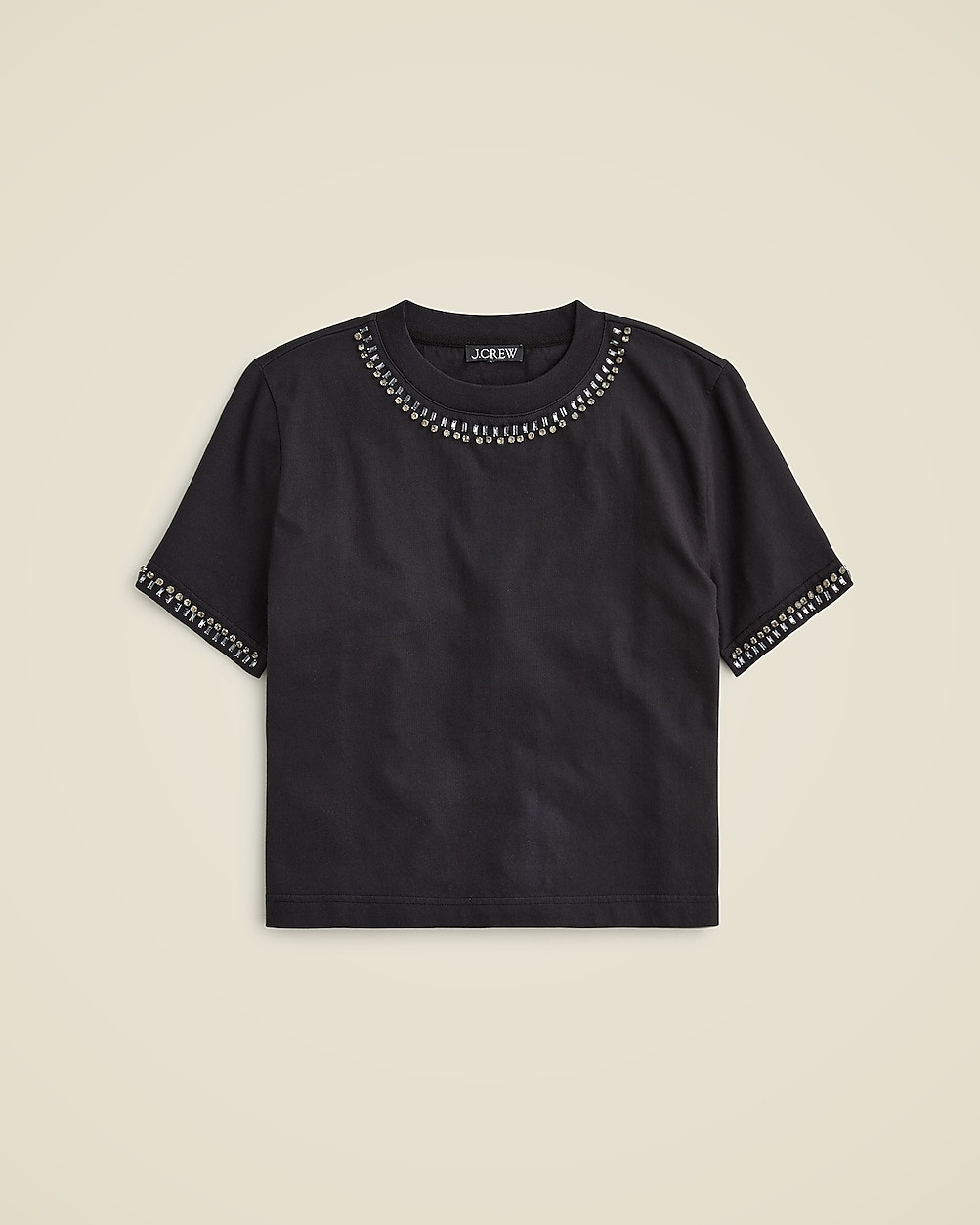 Relaxed crystal-embellished cropped T-shirt in heavy jersey | J. Crew US