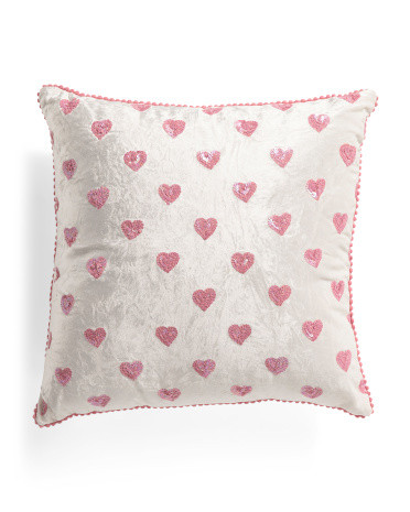 18x18 Sequin Hearts On Velvet Pillow | TJ Maxx