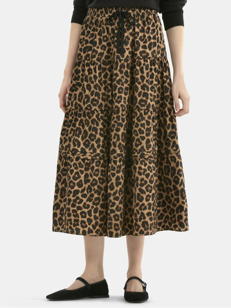 Time and Tru Women's Print Tiered Pull On Midi Skirt, Sizes XS-XXXL | Walmart (US)