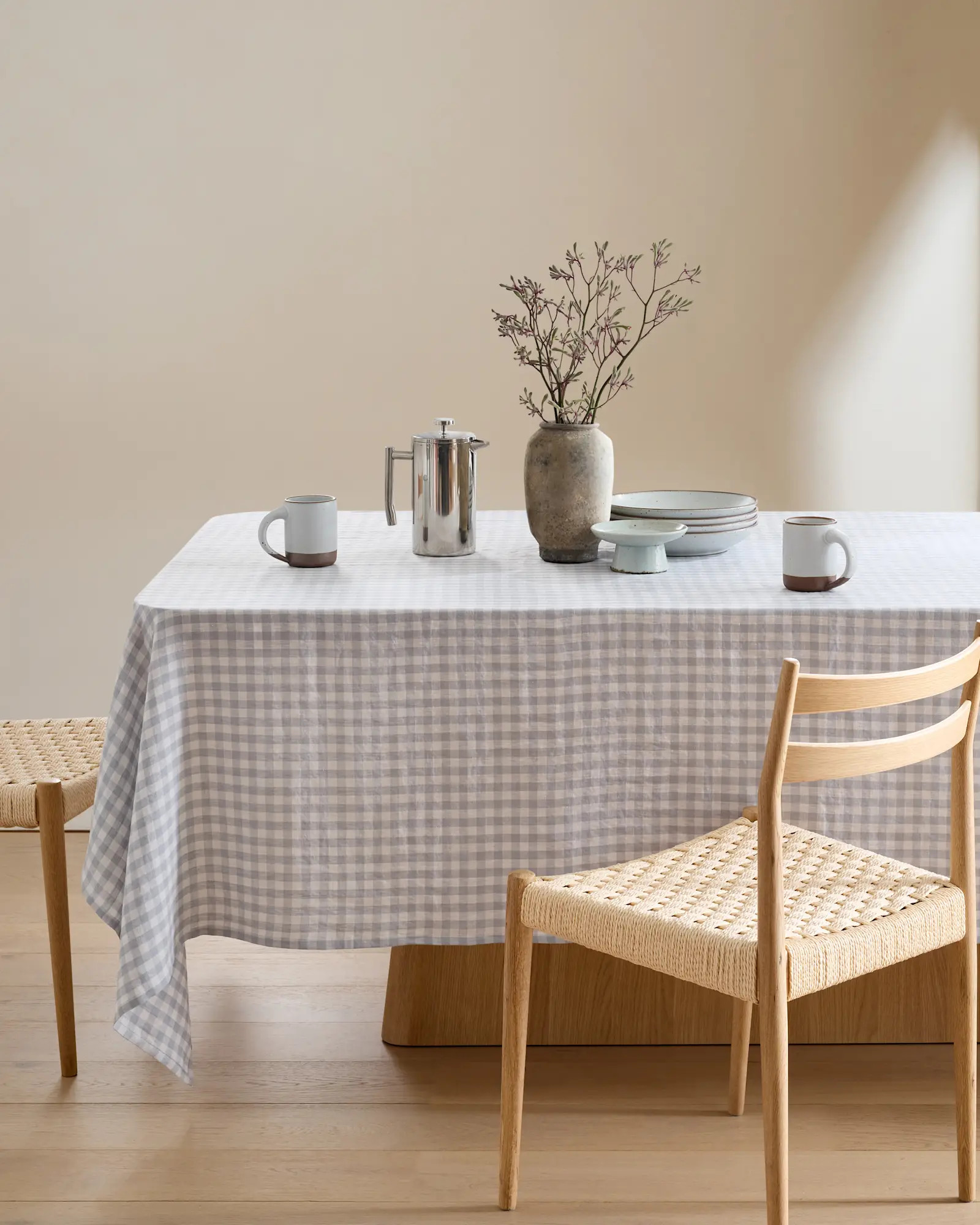 European Linen Tablecloth in Blue Fog Gingham | Quince