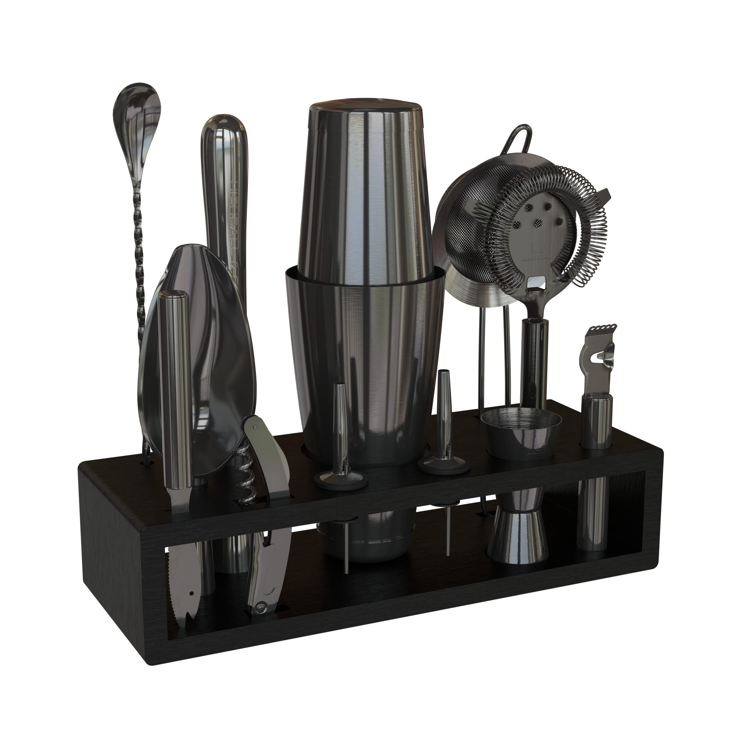 Highball & Chaser 13-Piece Gunmetal Black Stainless Steel Boston Cocktail Shaker Bar Tool Set wit... | Amazon (US)