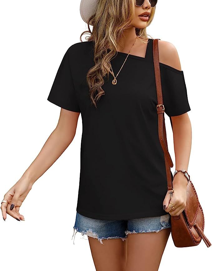 JINKESI Women's Short Sleeve Tunic Tops Casual Summer Cold Shoulder Blouse Shirts | Amazon (US)