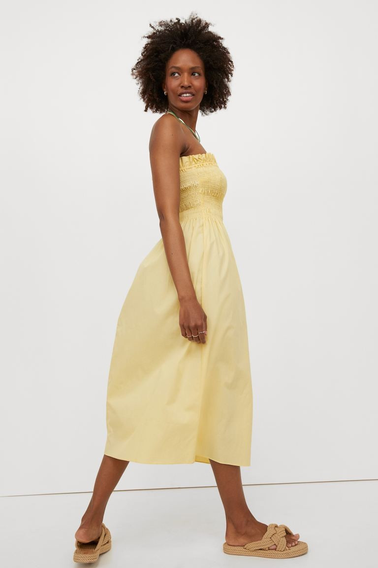 Calf-length dress in woven cotton fabric. Narrow, adjustable, detachable shoulder straps and a sm... | H&M (US + CA)
