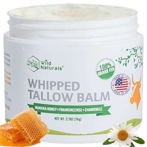 Wild Naturals Whipped Tallow Honey Balm, Grass-Fed Beef Tallow Balm for Skin with Manuka Honey & Shea Butter, Thick & Unscented for Dry, Sensitive, & Reactive Skin | Amazon (US)