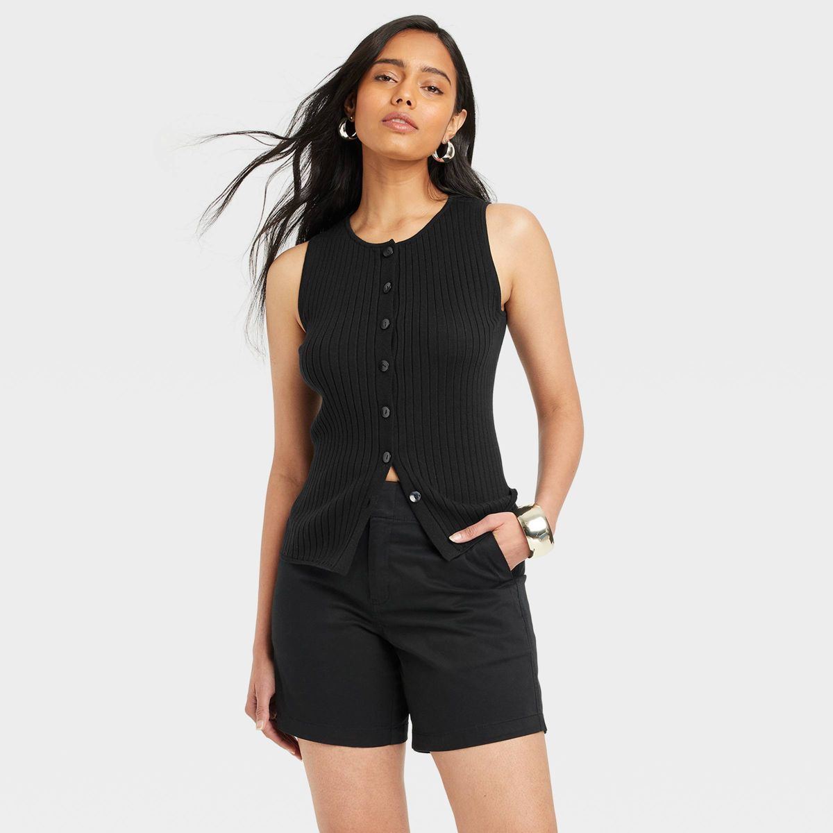 Women's Crewneck Button-Down Vest - A New Day™ Black XS | Target