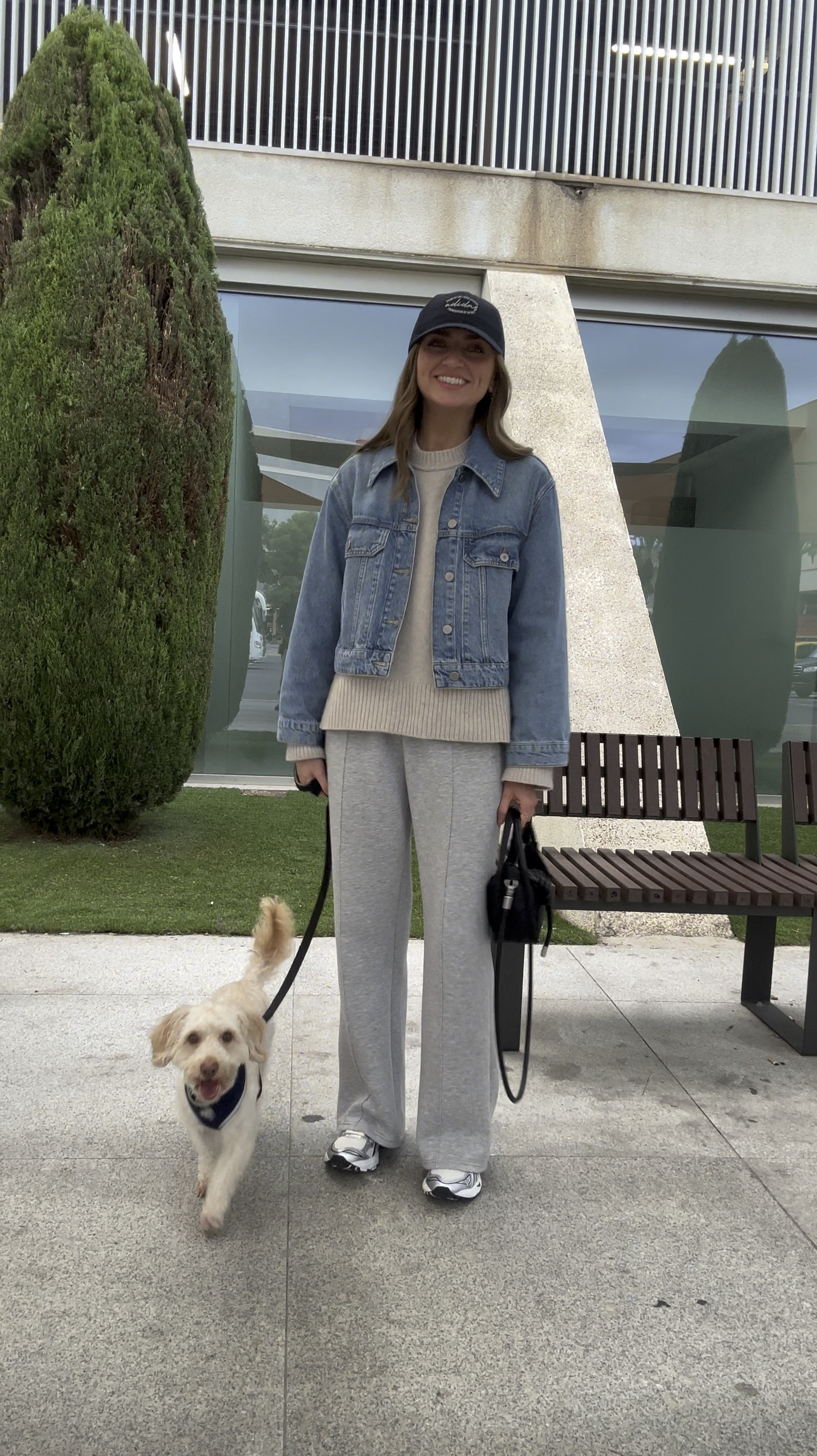 Airport outfit
WATthebrand denim jacket
& other stories cashmere jumper 
Karen Millen grey joggers, these are SO comfy! EMILY15 for 15% off. I wear the small and I’m 5ft 6 in height 
ASICS gel kayano trainers 
Ganni mini knot bag 
Adidas navy dad cap 

Travel outfit, airport outfit 

