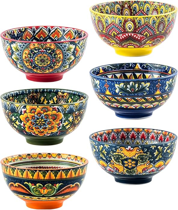 Henten Home 6.5 oz Small Dessert Bowls, Porcelain Boho Snack Bowl Set of 6 - Ceramic Colorful Bow... | Amazon (US)