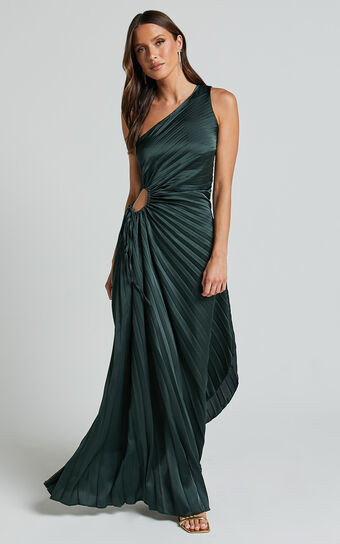 Kitsune Midi Dress - One Shoulder Cut Out Dress in Emerald Green | Showpo (US, UK & Europe)