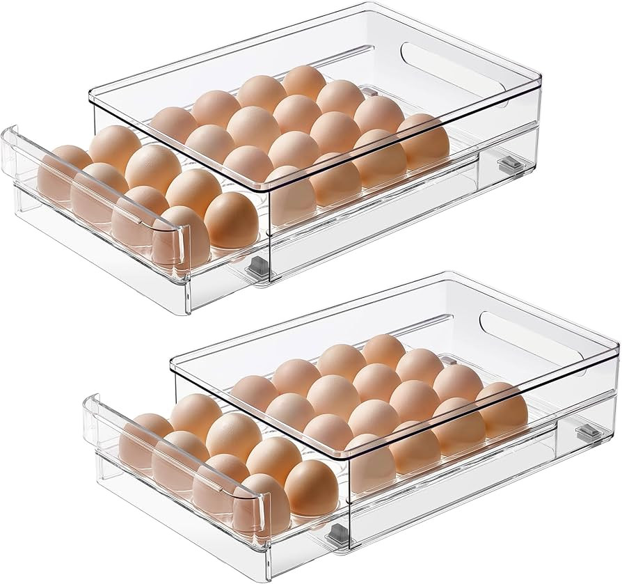 vacane 24 Capacity Egg Holder for Refrigerator Organizer Bins, Clear Egg Storage Container for Fr... | Amazon (US)
