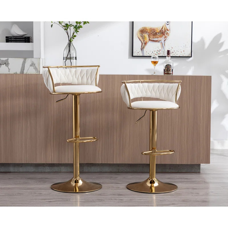Velvet Swivel Bar Stool Set Of 2 Black (Set Of 2) (Set of 2) | Wayfair North America