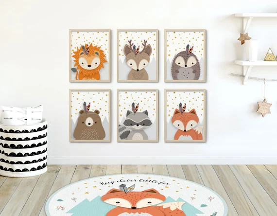 Neutral nursery print set, Boy girl nursery, Woodland nursery, Gender neutral, Nursery print set,... | Etsy (US)