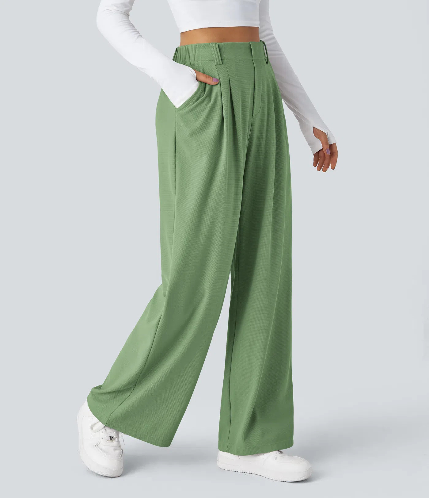 Women’s Halara Flex™ High Waisted Pocket Wide Leg Waffle Work Pants - Halara | HALARA