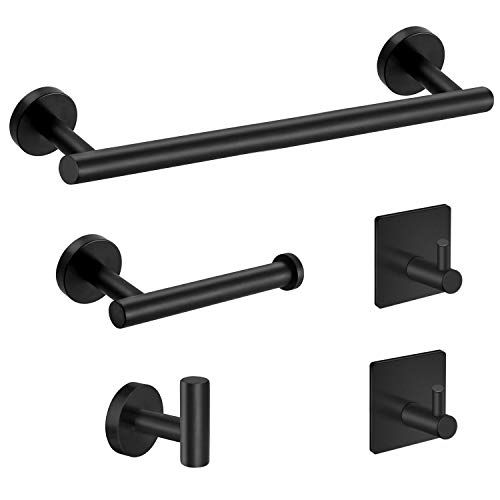 Tudoccy 5-Pieces Matte Black Bathroom Hardware Set SUS304 Stainless Steel Round Wall Mounted - Inclu | Amazon (US)