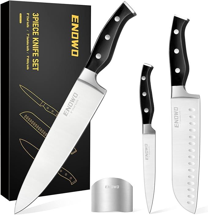 enowo Chef Knife Ultra Sharp Kitchen Knife Set 3 PCS,Premium German Stainless Steel Knife with Fi... | Amazon (US)