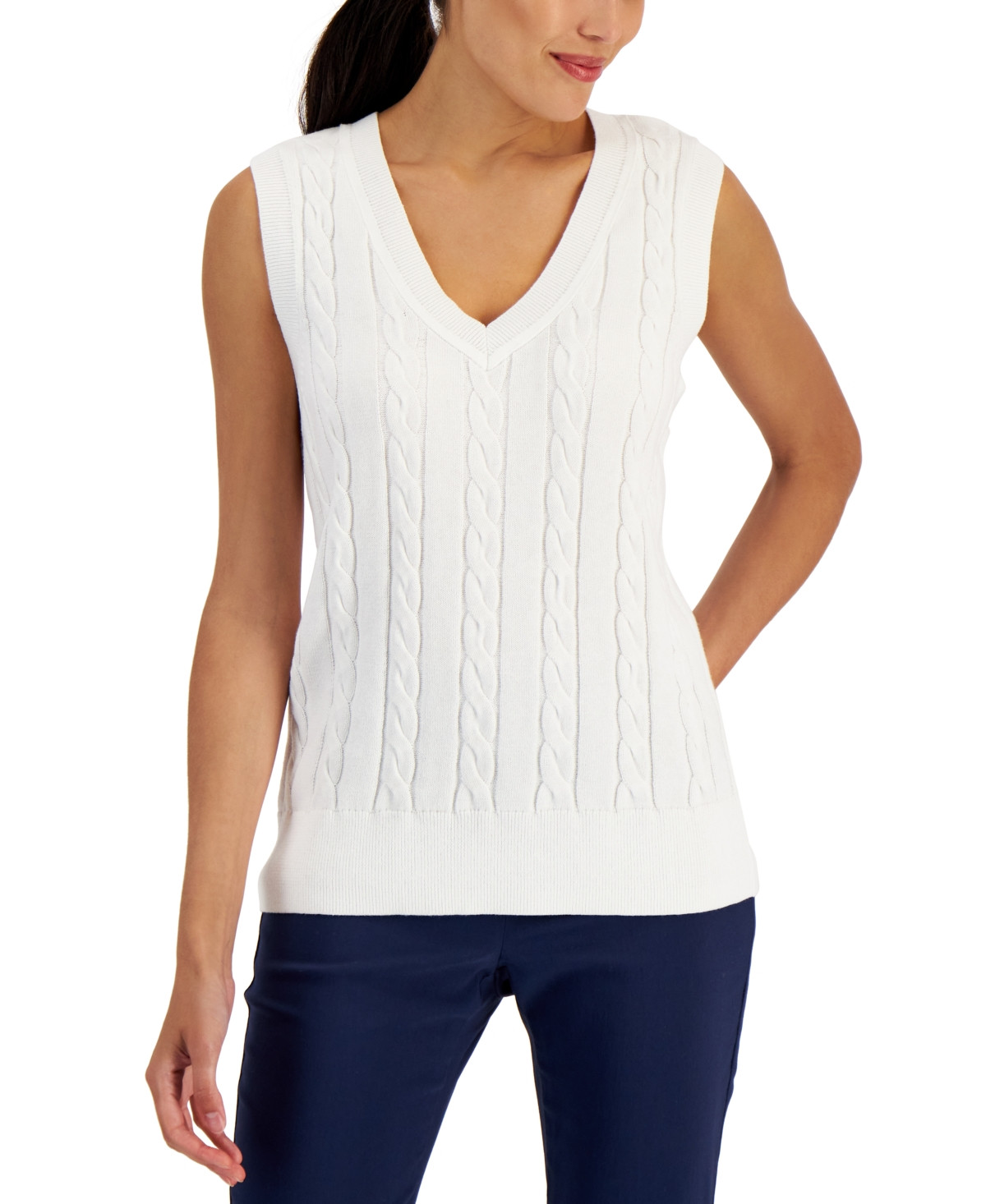 Karen Scott Women's Cotton Cable-Knit Vest, Created for Macy's | Macys (US)