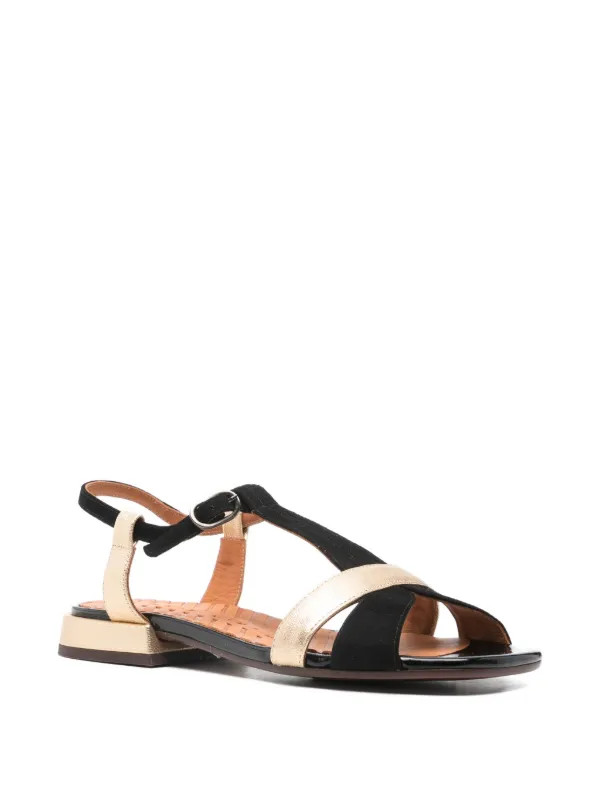 T-strap metallic-effect flat sandals | Farfetch Global