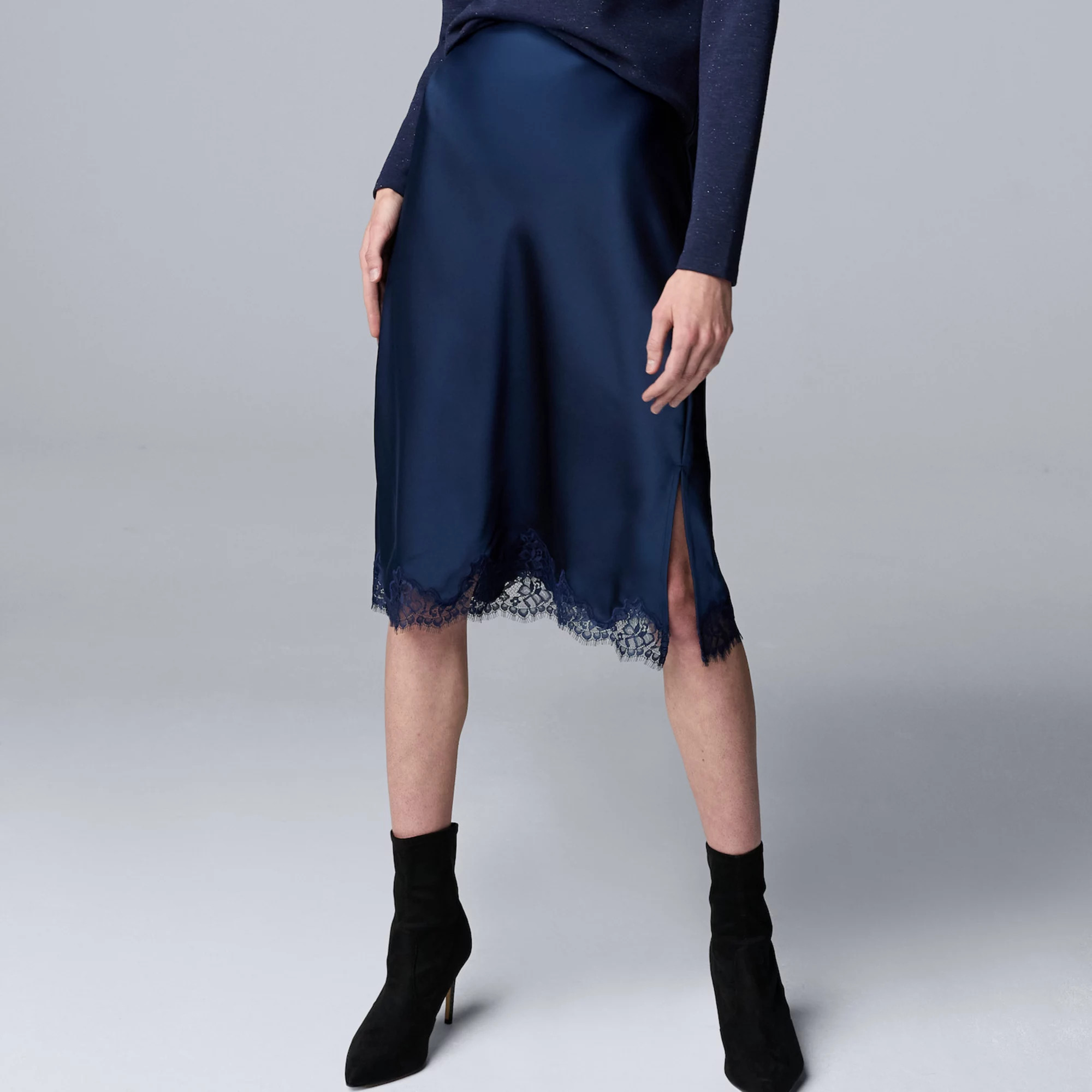 Women's Simply Vera Vera Wang Lace Trim Satin Midi Skirt | Kohl's