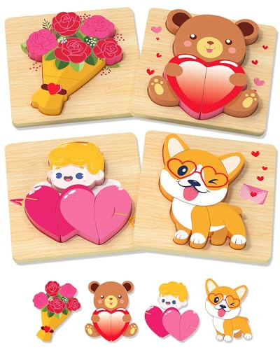 Yetonamr Valentines Wooden Puzzles Gifts for Kids, 4 Pack Toddler Valentines Day Toys for Boys Gi... | Amazon (US)