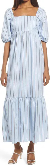Stripe Puff Sleeve Midi Dress | Nordstrom