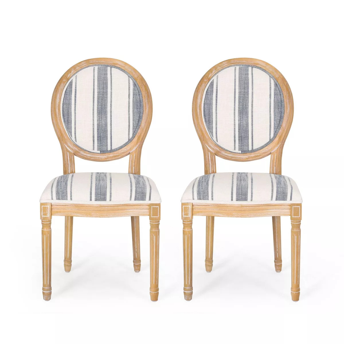 Christopher Knight Home Set of 2 Phinnaeus French Country Fabric Dining Chairs Dark Blue Stripes/... | Target