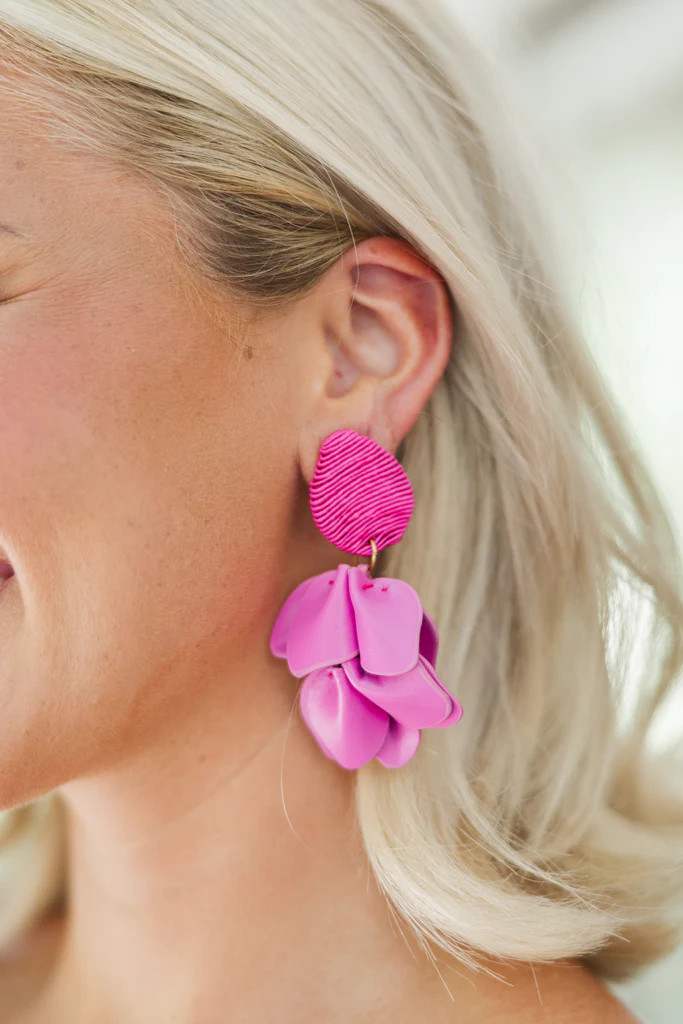 All For Fun Orchid Pink Leather Flower Earring | The Mint Julep Boutique
