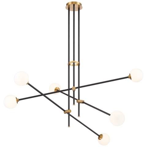 Cosmet 41" Wide Coal and Aged Brass 6-Light Pendant Light - #94M66 | Lamps Plus | Lamps Plus