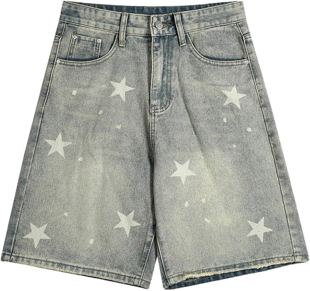 Vamtac Mens Denim Shorts Vintage Star Straight Leg Basic Simple Jeans Short Unisex Steetwear Shor... | Amazon (US)