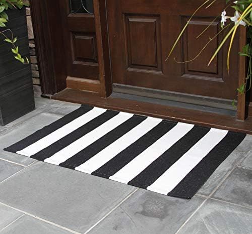 NANTA Black and White Striped Rug 27.5 x 43 Inches Cotton Woven Washable Outdoor Rugs for Farmhou... | Amazon (US)