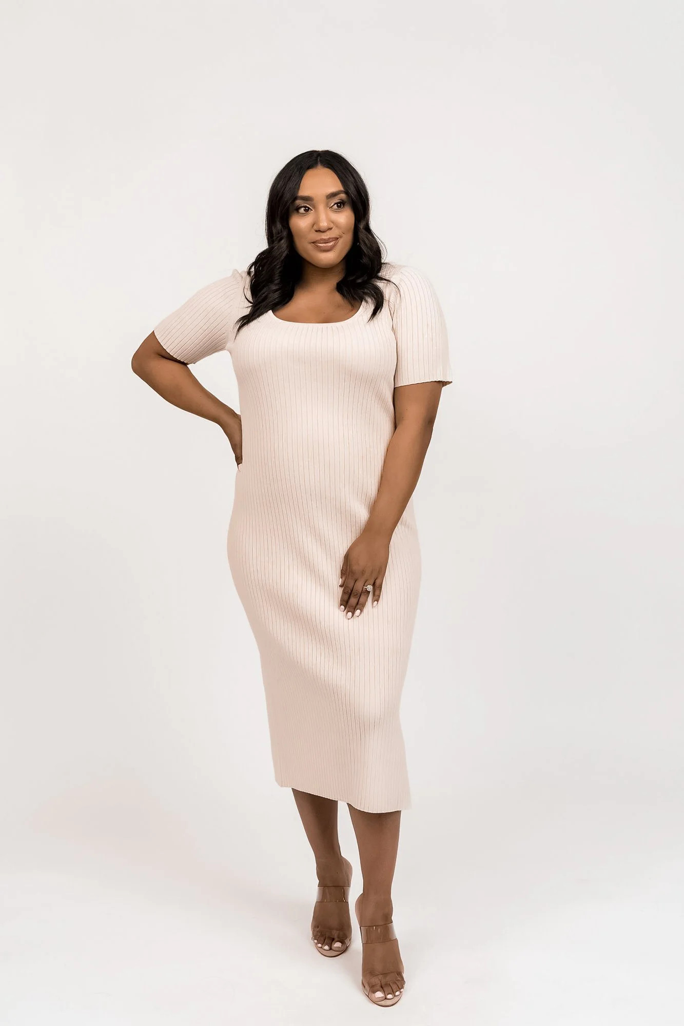 Rib Knit Midi Dress - Beige | Rachel Parcell