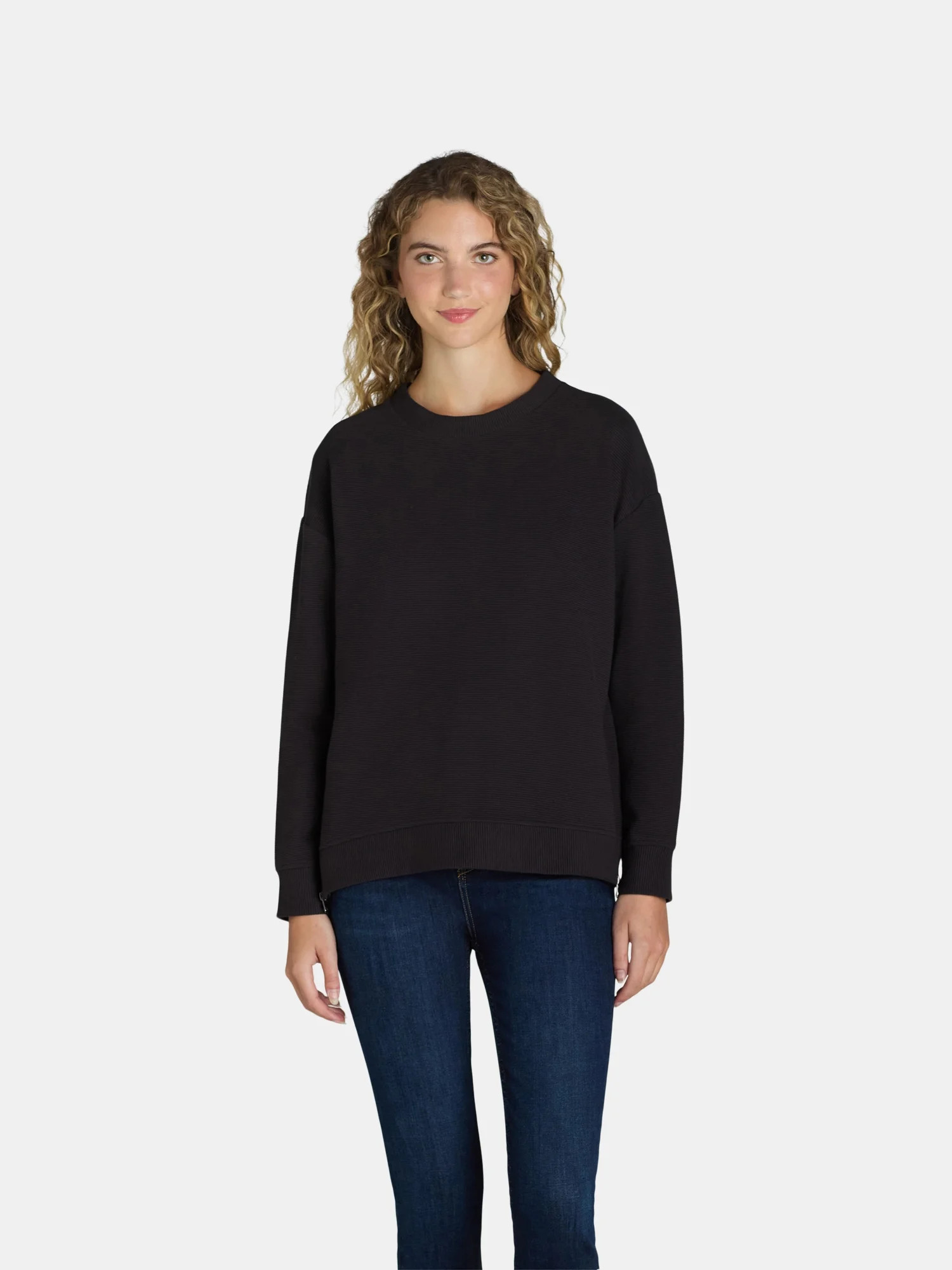 Avia Women's and Women's Plus Ottoman Crewneck Top with Long Sleeves, Sizes XS-4X - Walmart.com | Walmart (US)