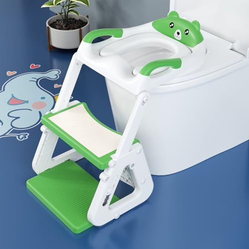 Potty Training Toilet Seat with Step Stool Ladder, Detachable Triangular Stabilized Base 2-in-1 Toddler Toilet Seat with Splash Guard, Anti-Slip Pad, and Step Stool (Tender Green) | Amazon (US)