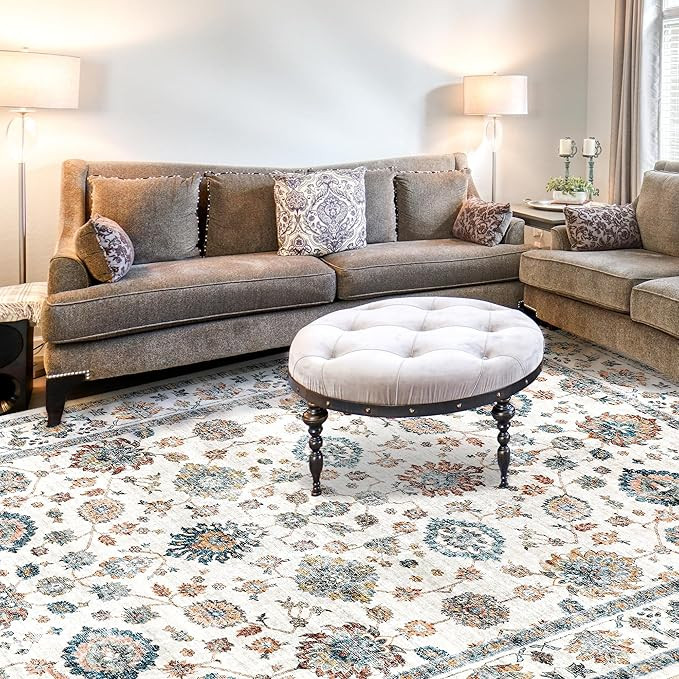 8x10 Washable Vintage Boho Area Rug - Non Slip, Foldable Large Carpet for Living Room, Bedroom, K... | Amazon (US)