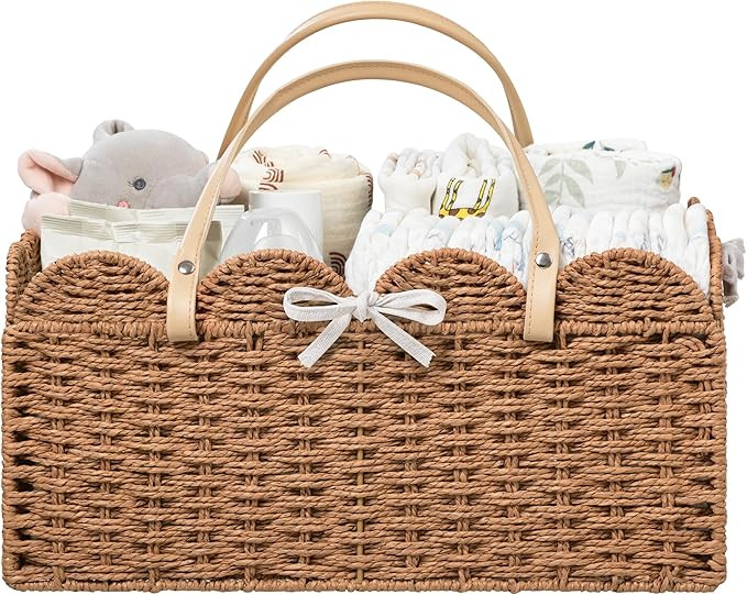 HBlife Large Baby Diaper Caddy, Paper Rope Storage Baskets Nursery Bin with Removable Divider, Po... | Amazon (US)