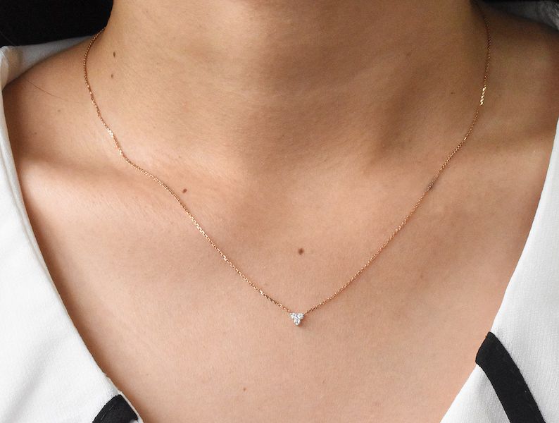 Trio Diamond Necklace in 18k 14k 10k Solid Gold / Three diamond Floating Necklace Cluster Diamond... | Etsy (US)
