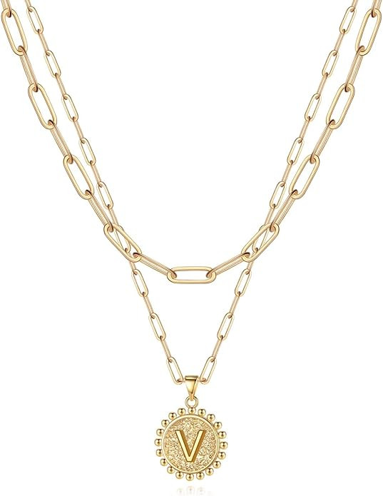 Yoosteel Gold Initial Necklaces for Women Girls, 14K Gold Plated Dainty Layering Paperclip Link C... | Amazon (US)