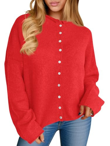 Saodimallsu Womens Button Up Cardigan Sweaters Long Sleeve Crew Neck Fall Soft Lightweight Knit L... | Amazon (US)