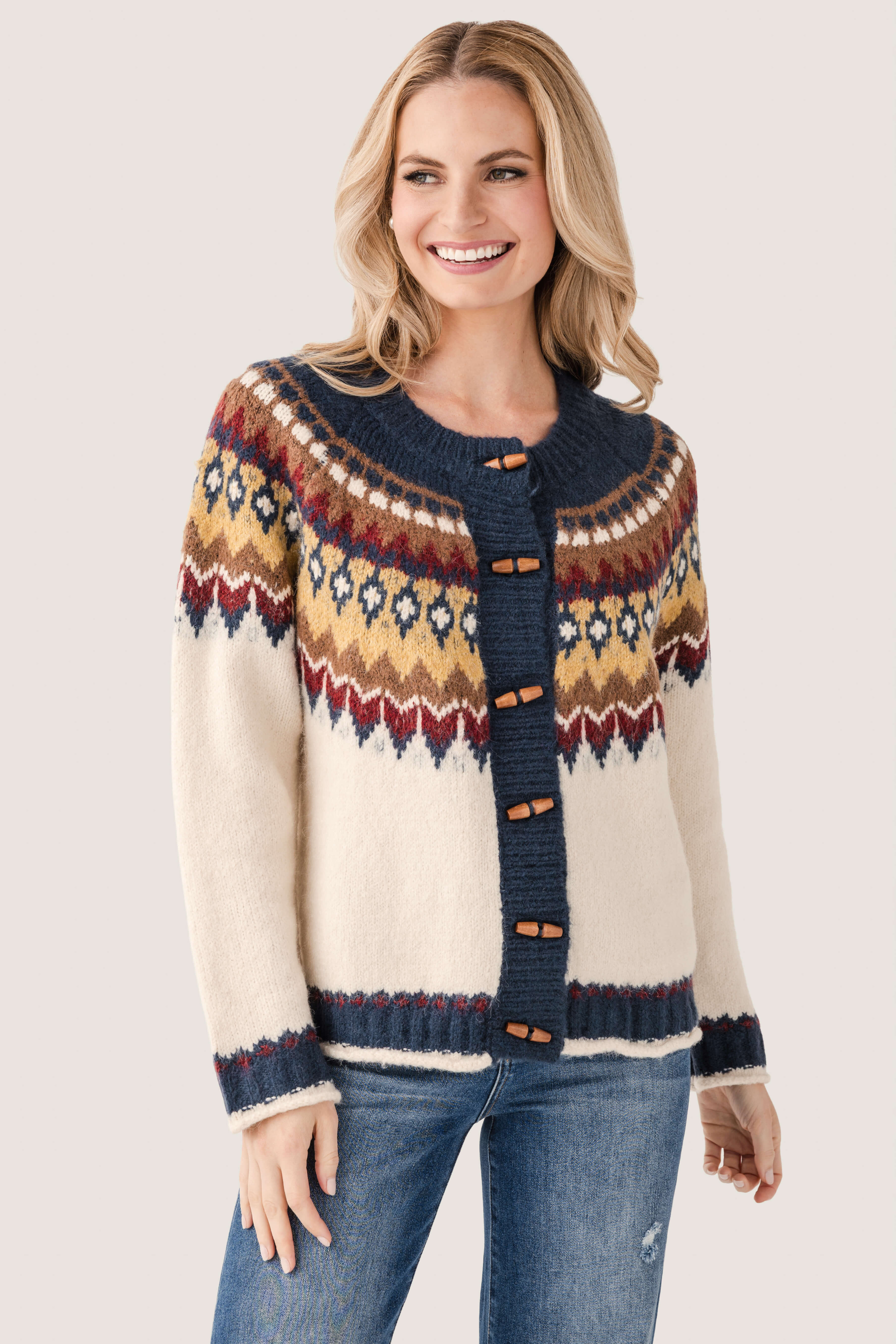 Raisonnel Nordic Pattern Toggle Knit Cardigan | Social Threads