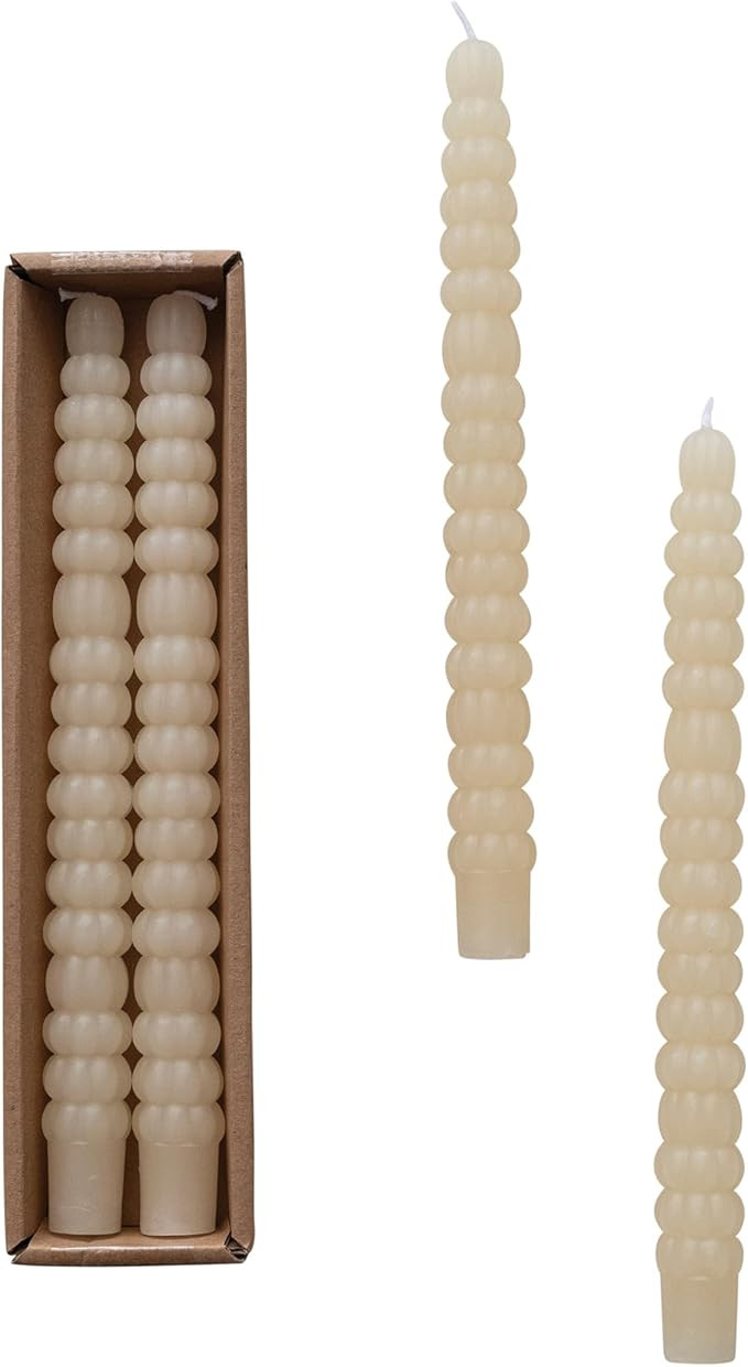 Creative Co-Op Unscented Pumpkin Shaped Taper Candles in Box, Ivory Color, Set of 2 | Amazon (US)