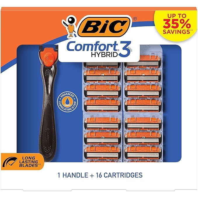 BIC Comfort 3 Hybrid Disposable Razors for Men, 1 Handle and 16 Cartridges With 3 Blades, 17 Piec... | Amazon (US)