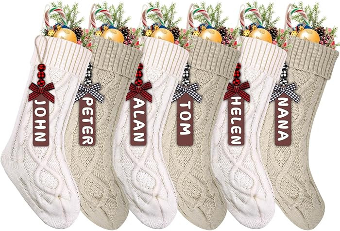 XIMISHOP 6pack Christmas Stockings, 18inch Large Personalized Cable Knitted Xmas Hanging Stocking... | Amazon (US)
