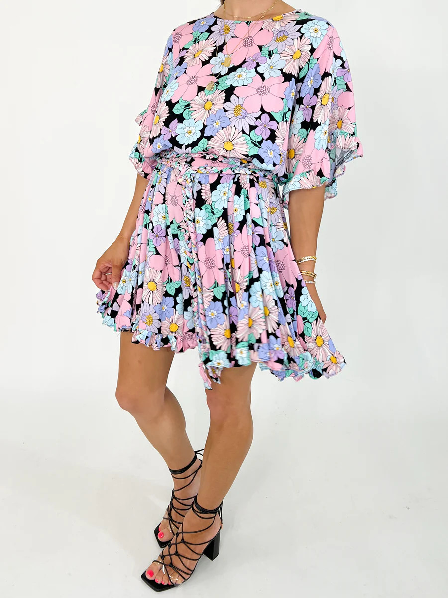 Braided Belt Swing Dress | Vibrant Florals | Talulah
