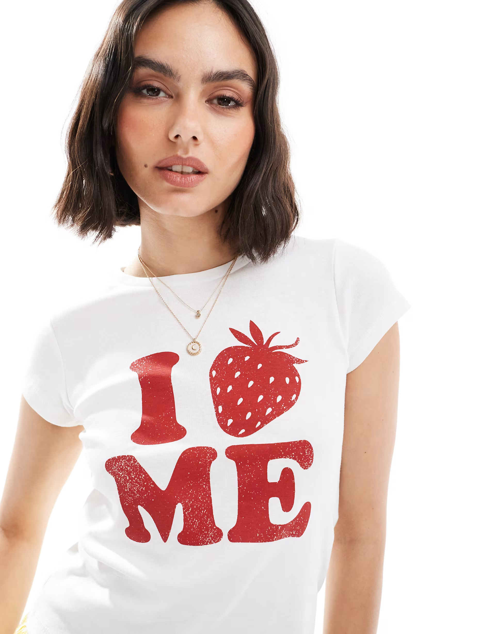Stradivarius 'I heart me' baby tee in white | ASOS (Global)