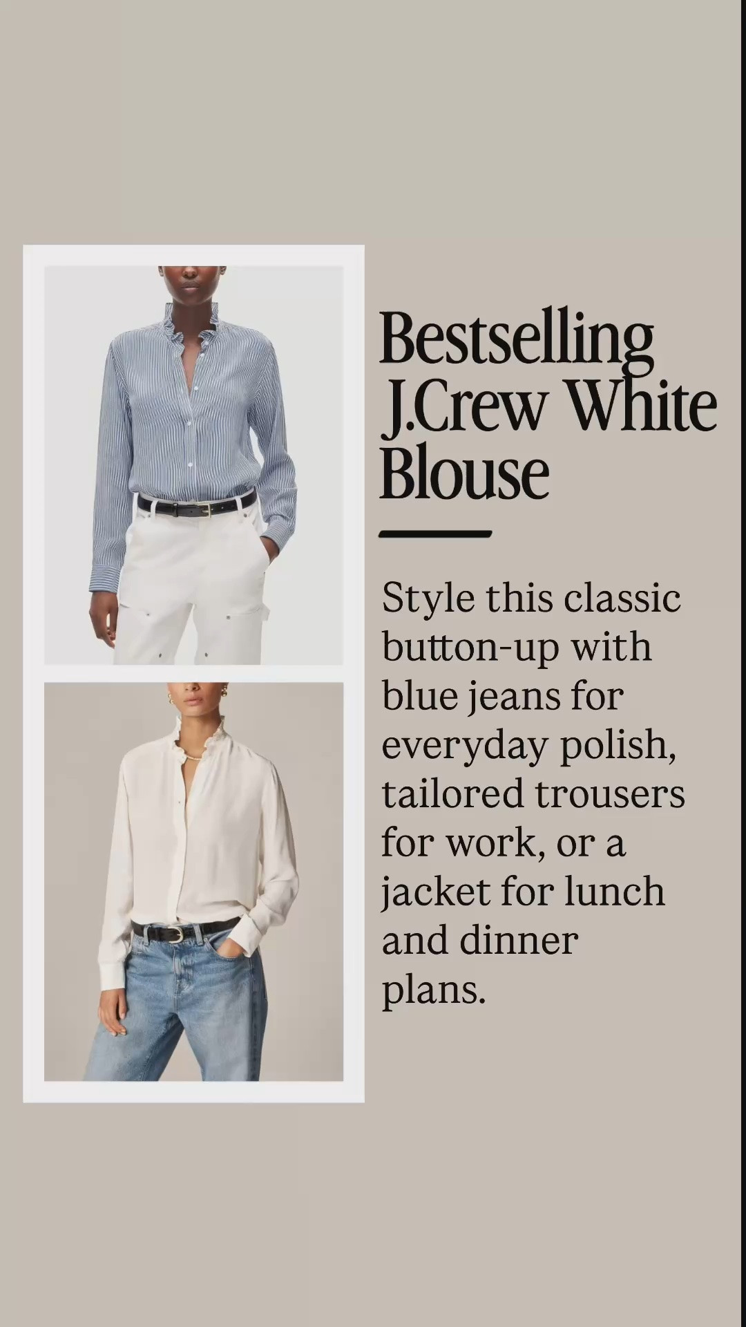 This bestselling J.Crew Jules ruffle-collar button-up is such a beautiful wardrobe staple! The delicate ruffle neckline and elegant cuffs make it feel special, while the classic white color works beautifully with jeans, tailored trousers, or under a jacket.

👩‍💻 LTK PRO TIPS
❤️ Heart = Support my posts ;-)
🔖 Save = Get sale & restock alerts for the things you love!
📋 Lists = Keep favorites organized (List ideas: Christmas, Birthdays, and Vacations!)
📲 Share = Send lists and products to a friend (or your daughters like me).
💬 Comment = Ask me anything, and I'll answer. ;-)
